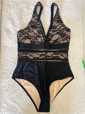 Beachsissi Black Lace-Overlay One-Piece Swimsuit 1 LRG